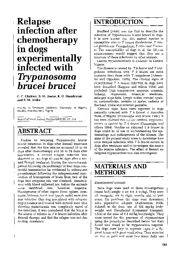 (PDF) Relapse infection after chemotherapy in dogs experimentally ...