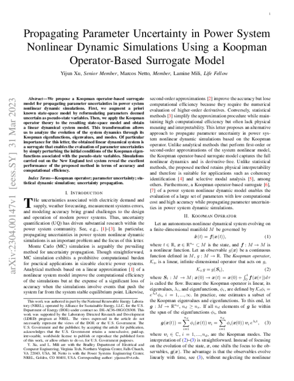 (PDF) Propagating Parameter Uncertainty in Power System Nonlinear ...