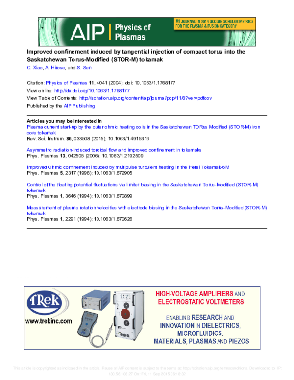 (PDF) Improved confinement induced by tangential injection of compact ...
