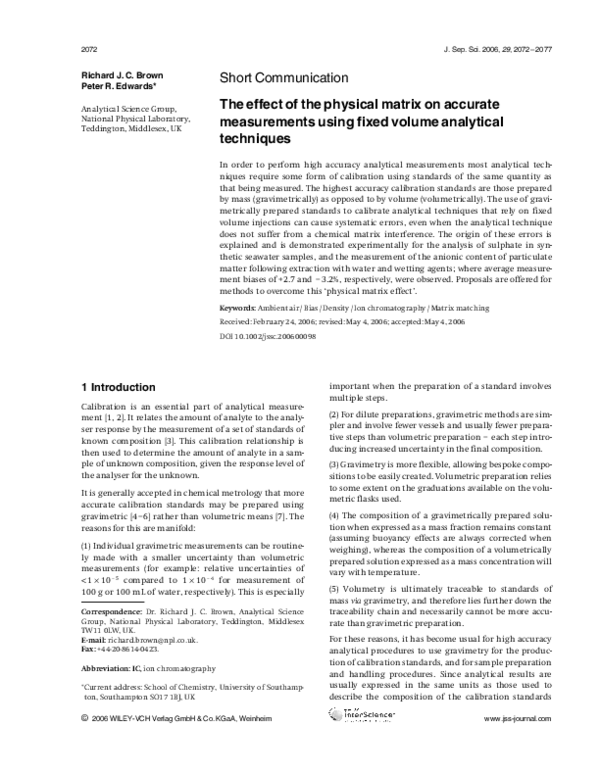 (PDF) The effect of the physical matrix on accurate measurements using ...