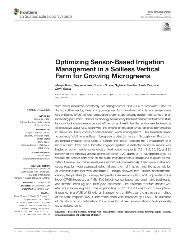 (PDF) Optimizing Sensor-Based Irrigation Management in a Soilless ...