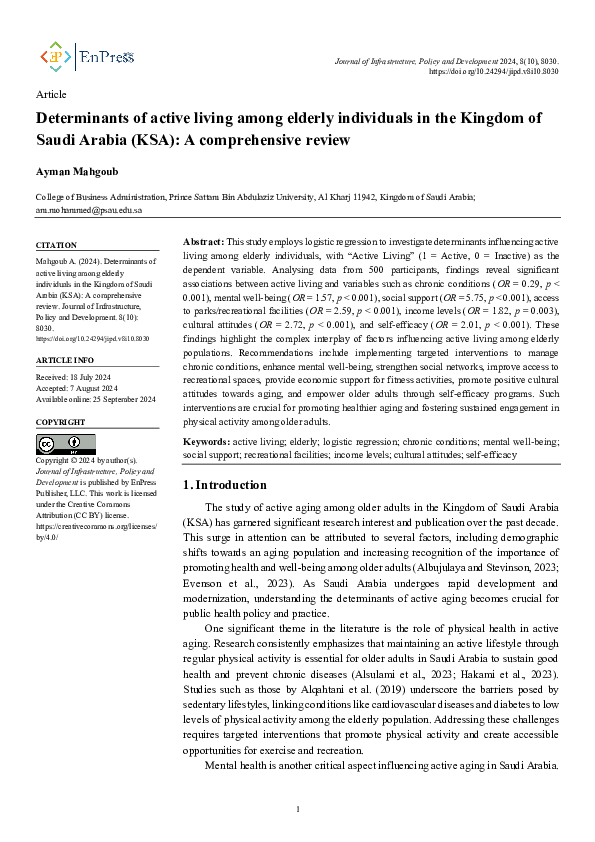 (PDF) Determinants of active living among elderly individuals in the ...