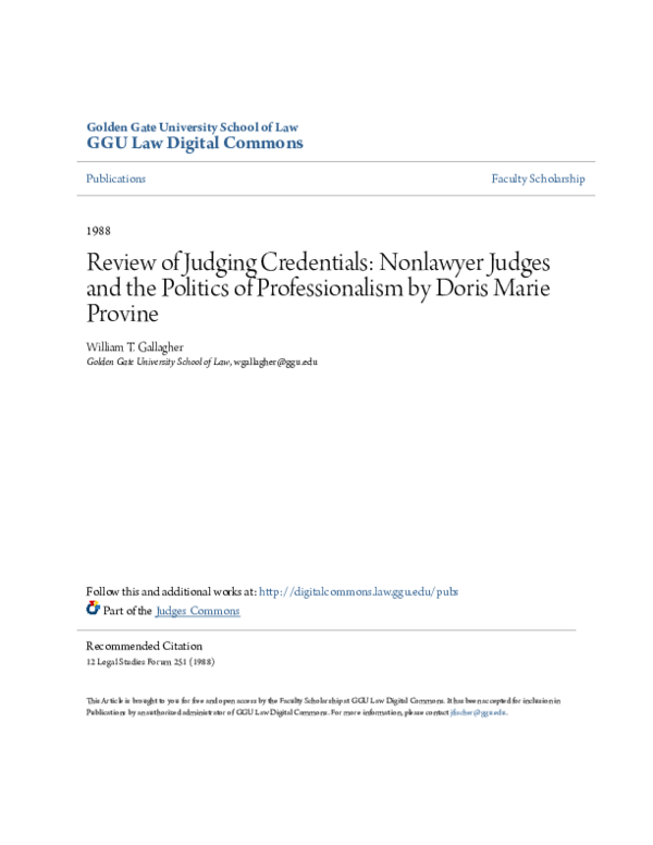 (PDF) Review of Judging Credentials: Nonlawyer Judges and the