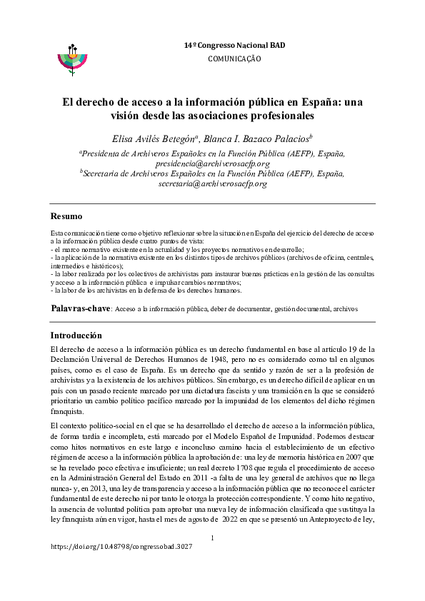 (PDF) El derecho de acceso a la información pública en España: una ...