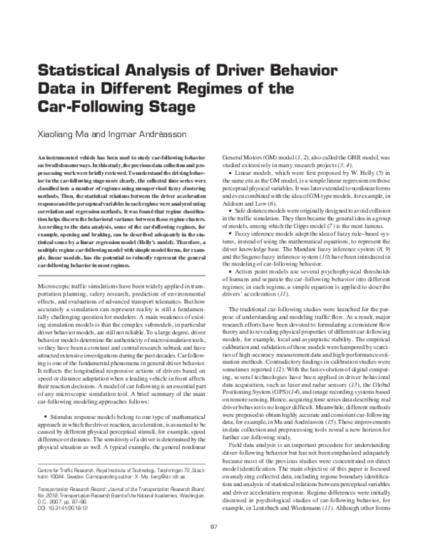 (PDF) Statistical Analysis of Driver Behavior Data in Different Regimes ...