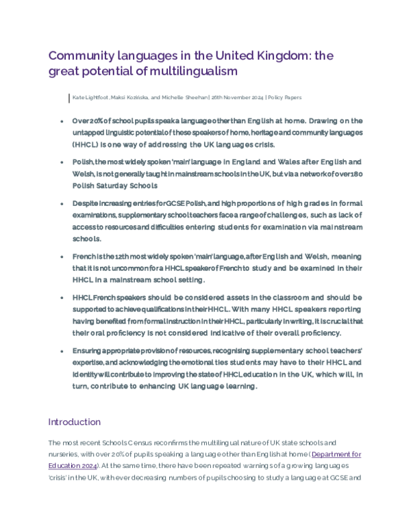 (PDF) Community languages in the United Kingdom: the great potential of ...