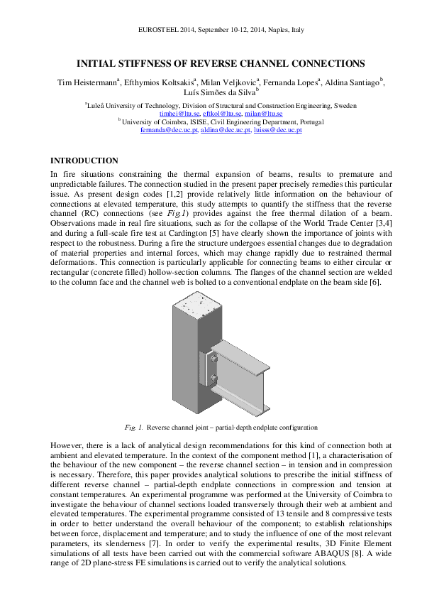(PDF) Initial Stiffness of Reverse Channel Connections