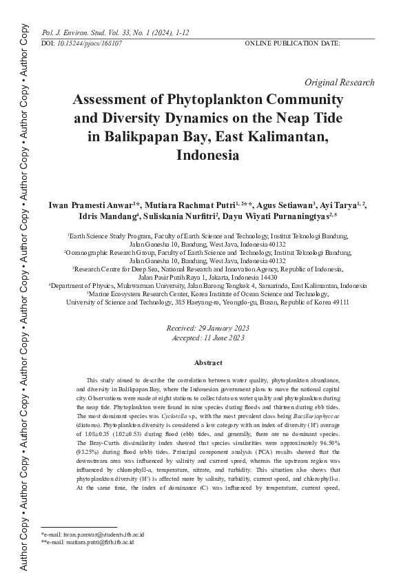 (PDF) Assessment of Phytoplankton Community and Diversity Dynamics on ...