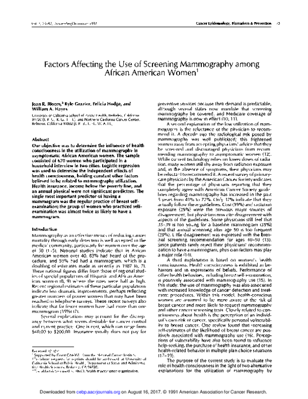 (PDF) Factors affecting the use of screening mammography among African ...