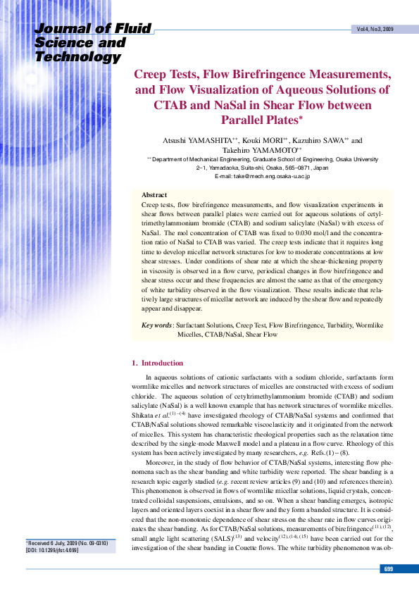 (PDF) Creep Tests, Flow Birefringence Measurements, and Flow ...