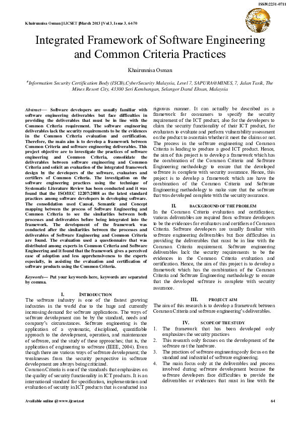 (PDF) Integrated Framework of Software Engineering and Common Criteria ...