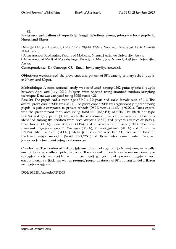(PDF) Prevalence and pattern of superficial fungal infections among ...