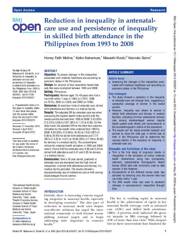 (PDF) Reduction in inequality in antenatal-care use and persistence of ...