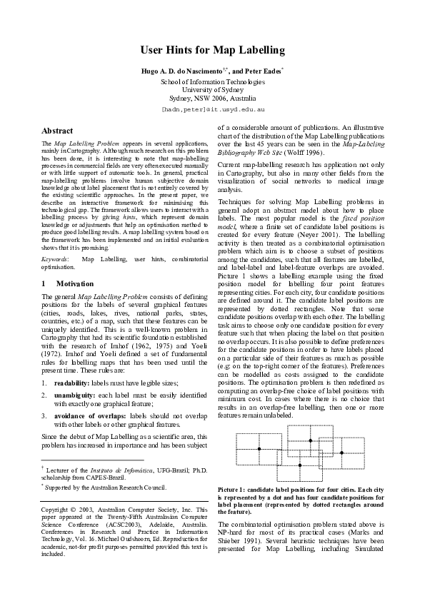 (PDF) User Hints for map labeling