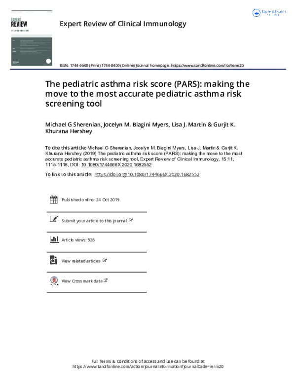 (PDF) The pediatric asthma risk score (PARS): making the move to the ...