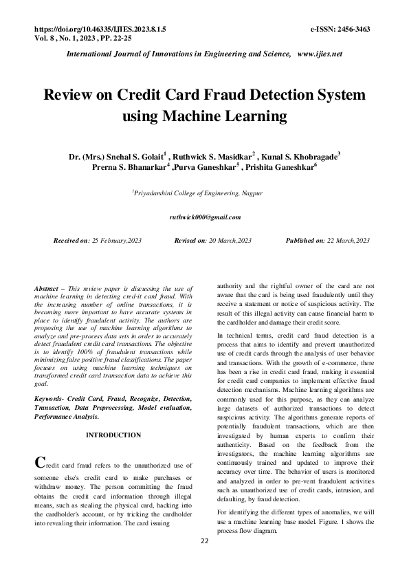 (PDF) Review on Credit Card Fraud Detection System using Machine Learning