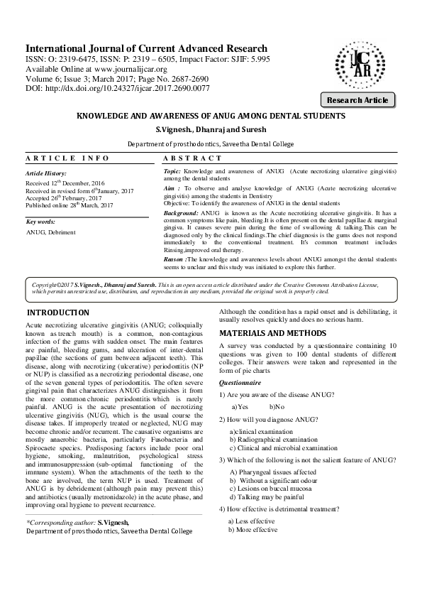 (PDF) Knowledge and awareness of anug among dental students