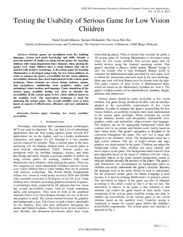 (PDF) Testing the Usability of Serious Game for Low Vision Children