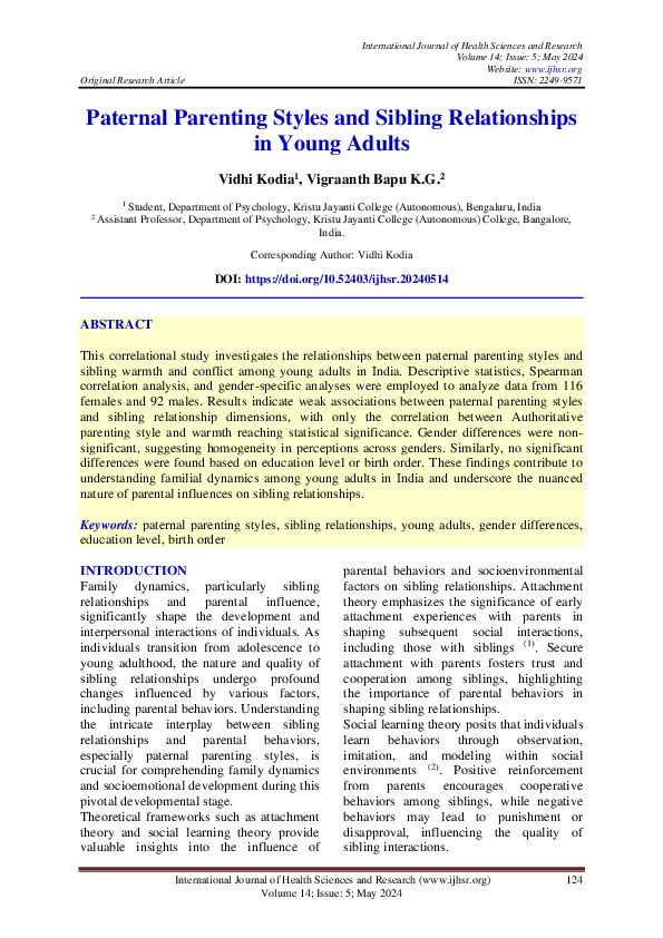 (PDF) Paternal Parenting Styles and Sibling Relationships in Young Adults