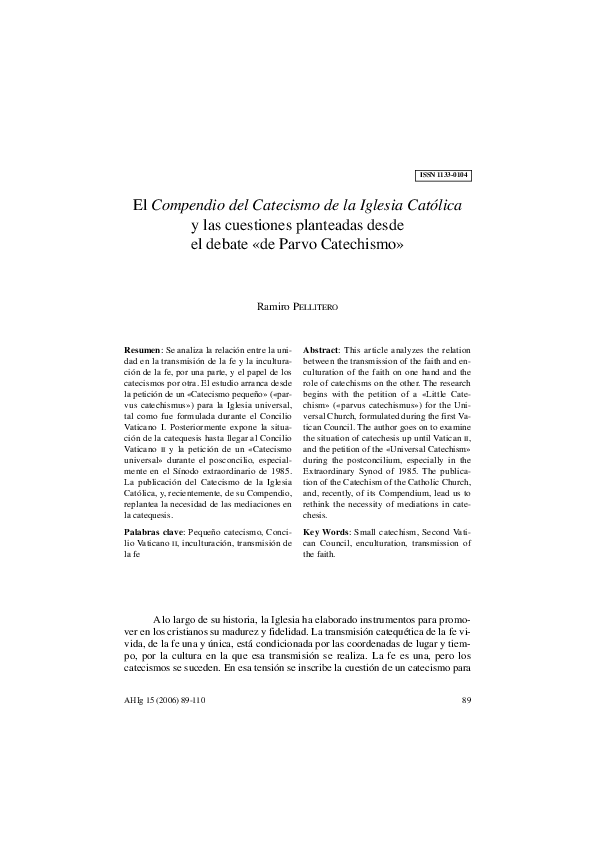 (PDF) El Compendio del Catecismo de la Iglesia Católica y las ...