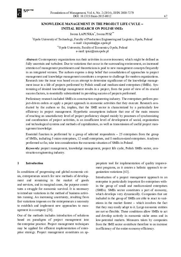 (PDF) Knowledge Management in the Project Life Cycle - Initial Research ...