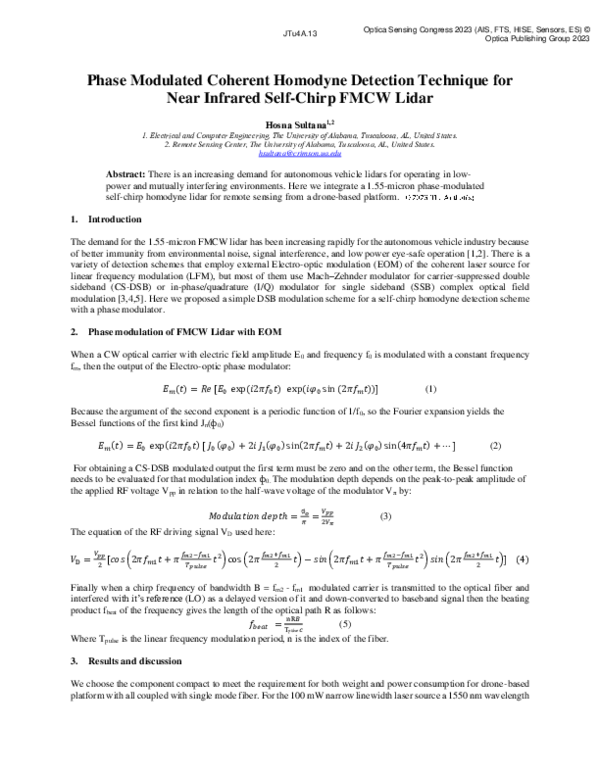 (PDF) Phase Modulated Coherent Homodyne Detection Technique for Near ...