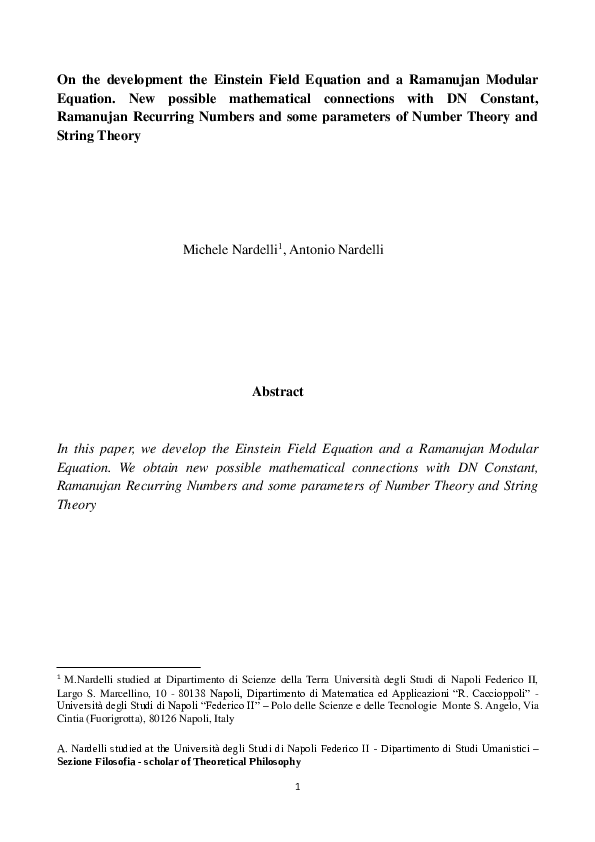 (PDF) On the development of the Einstein Field Equation and a Ramanujan ...