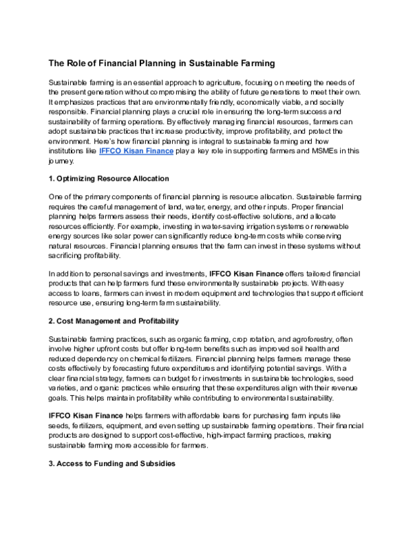 (PDF) The Role of Financial Planning in Sustainable Farming