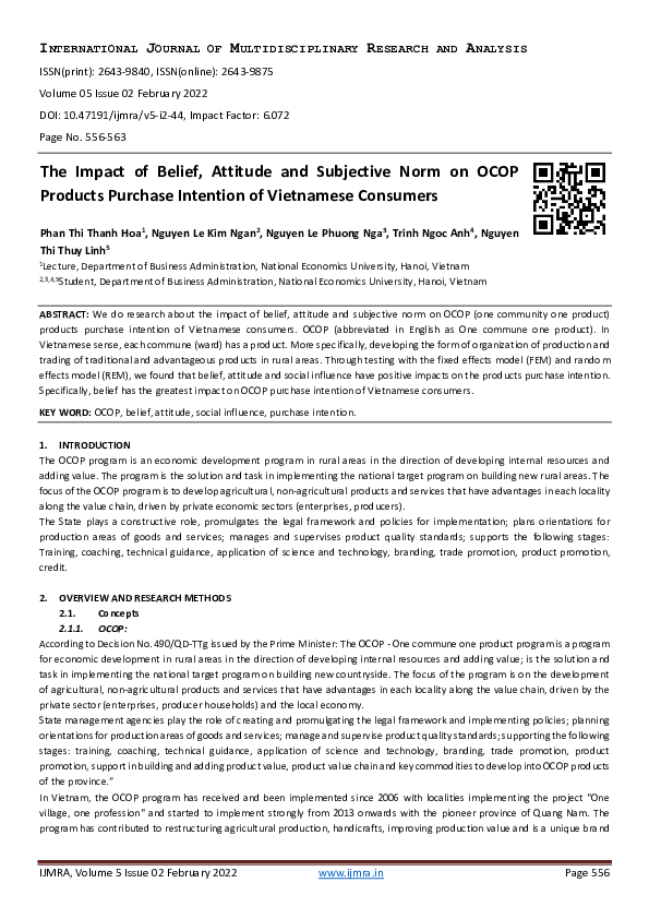 (PDF) The Impact of Belief, Attitude and Subjective Norm on OCOP ...