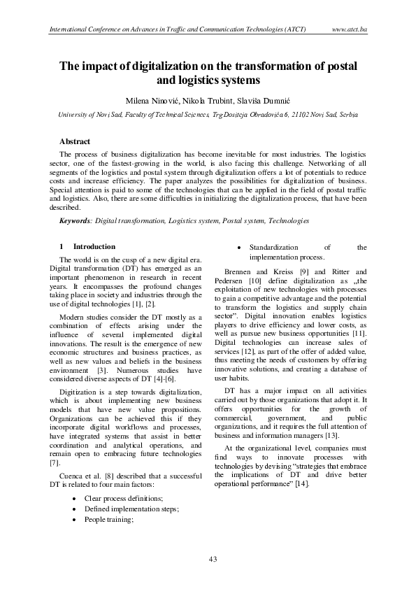 (PDF) The impact of digitalization on the transformation of postal and ...