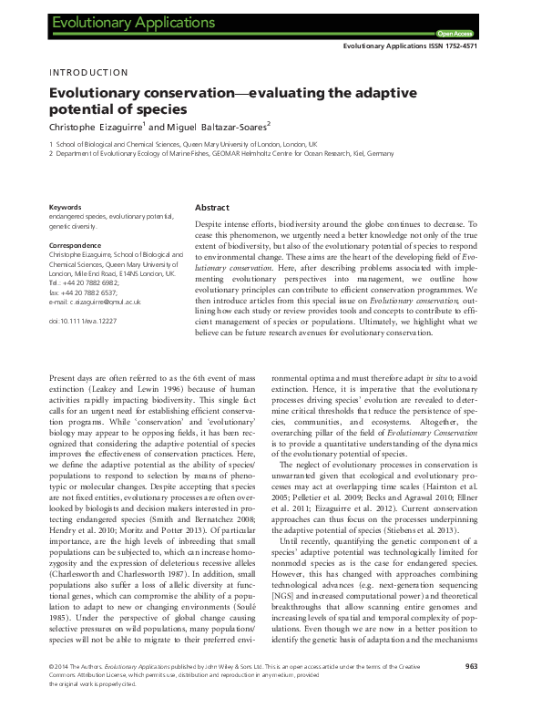 (PDF) Evolutionary conservation—evaluating the adaptive potential of ...