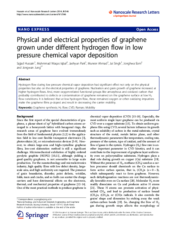 (PDF) Physical and electrical properties of graphene grown under ...
