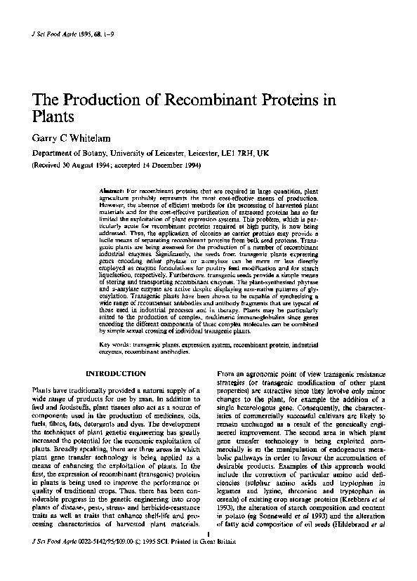 (PDF) The production of recombinant proteins in plants