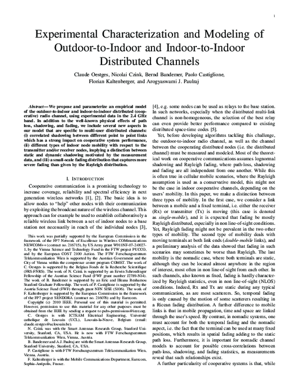 (PDF) Experimental Characterization and Modeling of Outdoor-to-Indoor ...