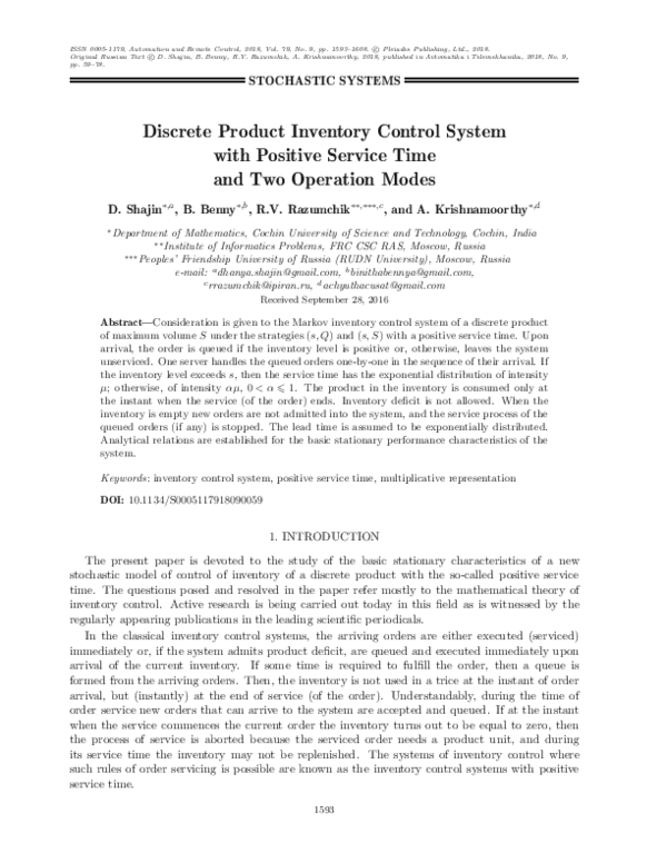 (PDF) Discrete Product Inventory Control System with Positive Service ...