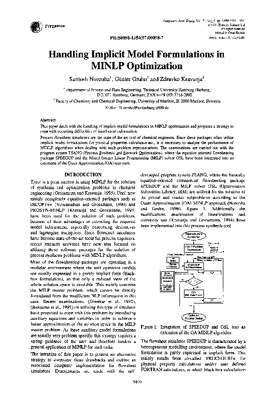 (PDF) Handling implicit model formulations in MINLP optimization