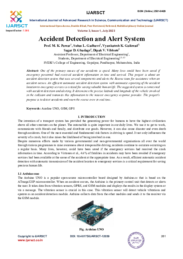 (PDF) Accident Detection and Alert System