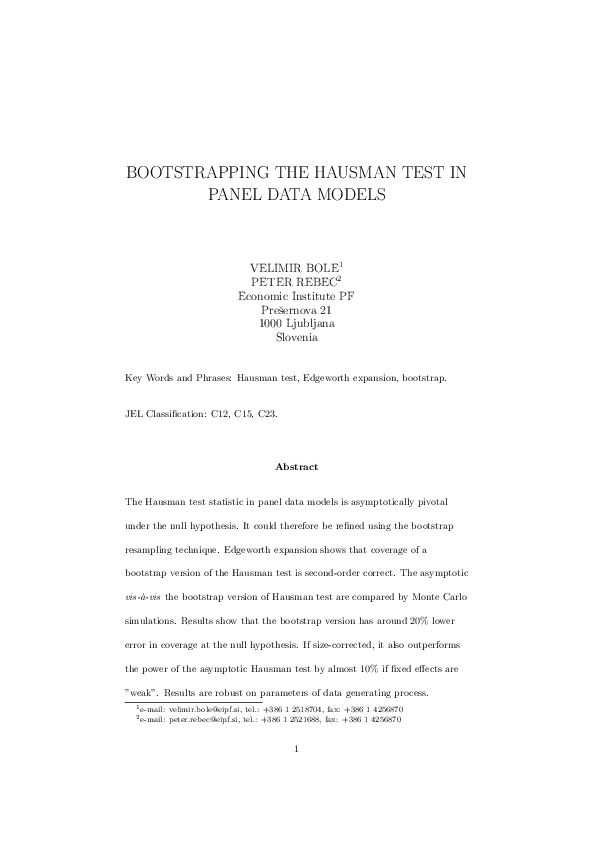 (PDF) Bootstrapping the Hausman Test in Panel Data Models
