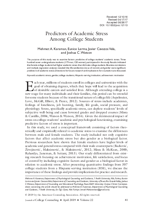 (PDF) Predictors of Academic Stress Among College Students