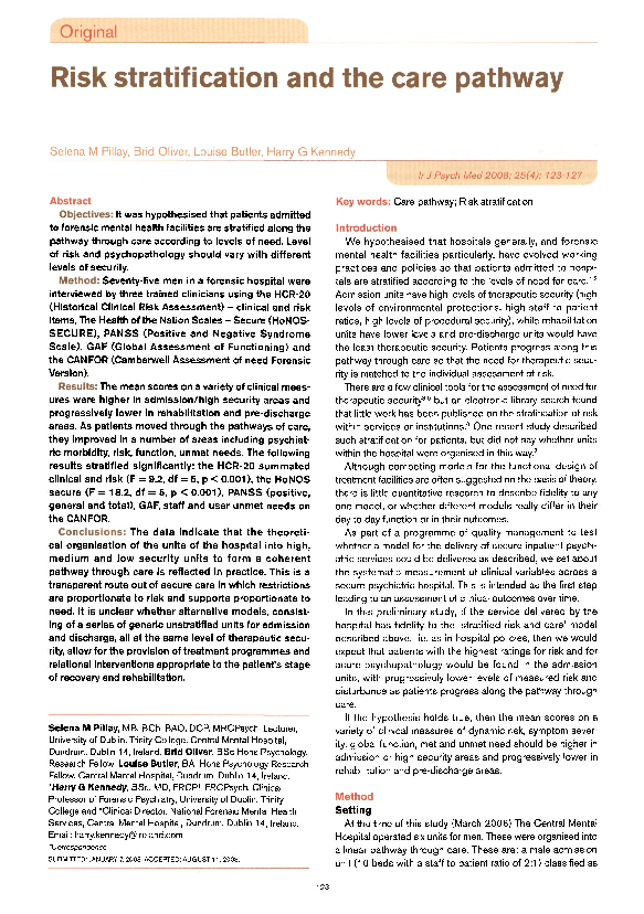 (PDF) Risk stratification and the care pathway