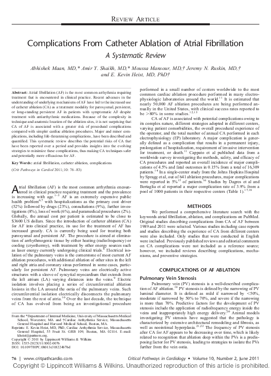 (PDF) Complications From Catheter Ablation of Atrial Fibrillation