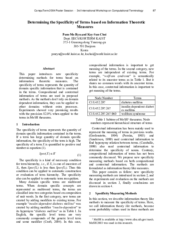 (PDF) Determining the Specificity of Terms based on Information ...