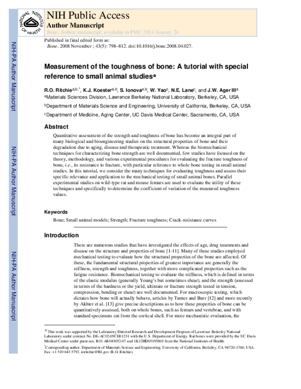 (PDF) Measurement of the toughness of bone: A tutorial with special ...