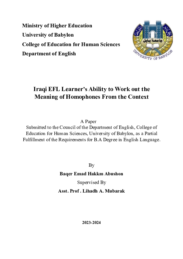 (PDF) Iraqi EFL Learner’s Ability To Work Out The Meaning of Homophones ...