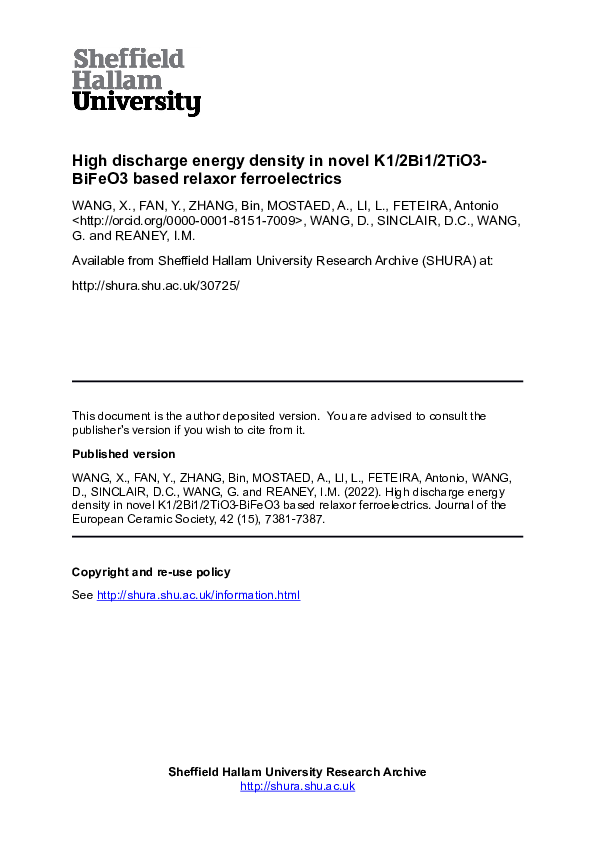 (PDF) High discharge energy density in novel K1/2Bi1/2TiO3-BiFeO3 based ...
