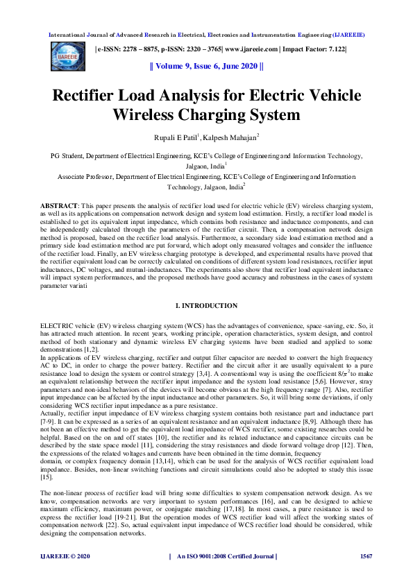 (PDF) Rectifier Load Analysis for Electric Vehicle Wireless Charging System