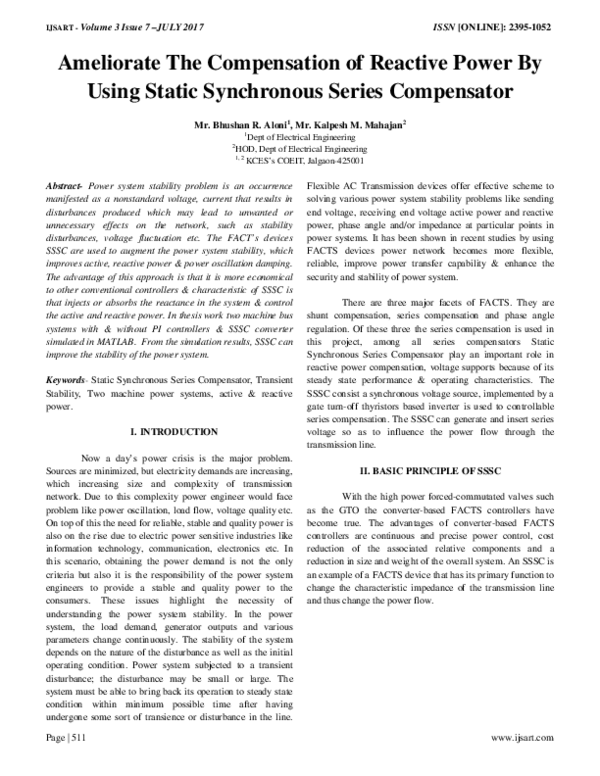 (PDF) Ameliorate The Compensation of Reactive Power By Using Static ...