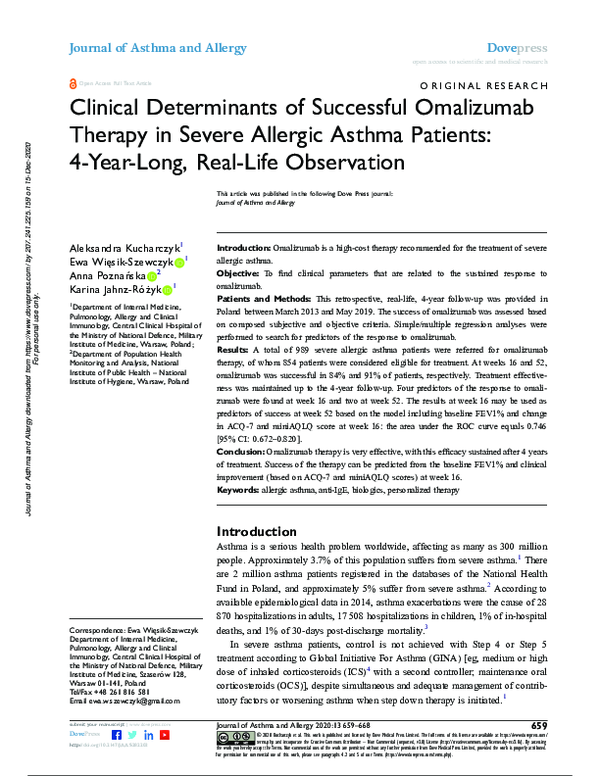 (PDF) Clinical Determinants of Successful Omalizumab Therapy in Severe ...