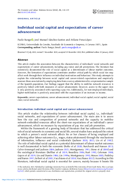 (PDF) Individual social capital and expectations of career advancement