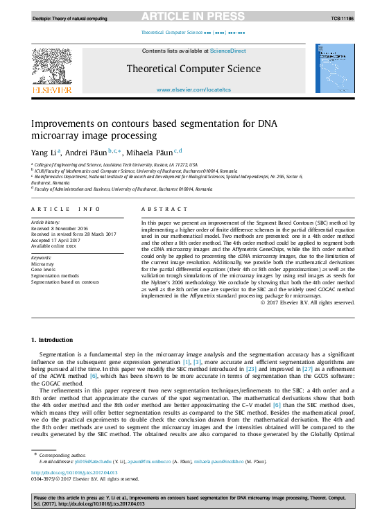 (PDF) Improvements on contours based segmentation for DNA microarray ...